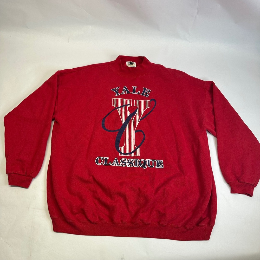 Vintage Ross International Yale Classique Red Mock Neck Sweatshirt USA Made OSFM